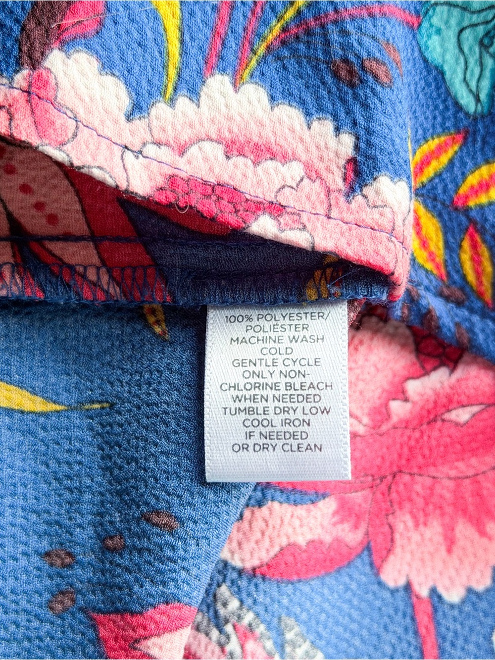 LOFT Blue Floral Blouse L Long Sleeve Red Trim V-Neck Boho Tunic Preppy Resort - Picture 8 of 8